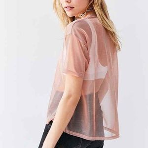 UO/ Silence + Noise Metallic Shimmer Mesh Top